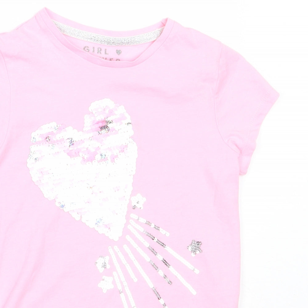 F&F Girls Pink  Cotton Basic T-Shirt Size 7-8 Years Round Neck