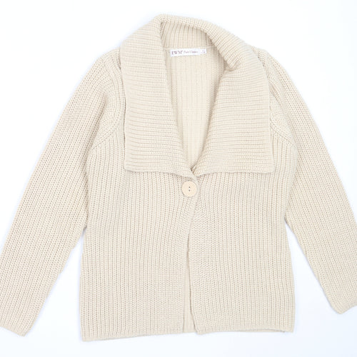 EWM Womens Beige V-Neck  Acrylic Cardigan Jumper Size S