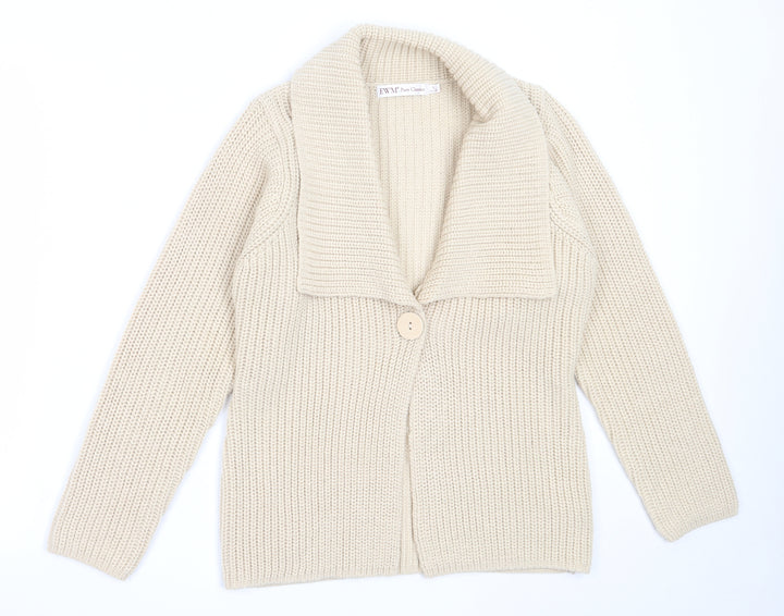 EWM Womens Beige V-Neck  Acrylic Cardigan Jumper Size S