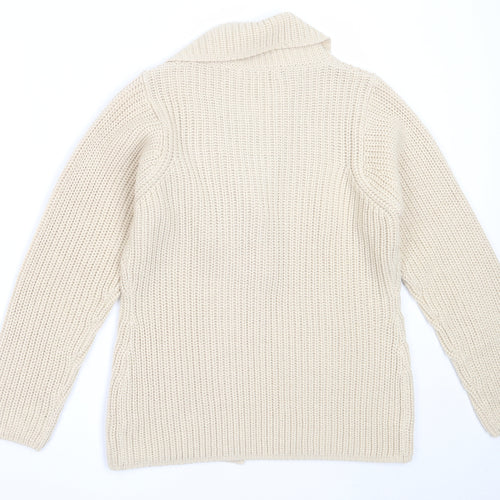 EWM Womens Beige V-Neck  Acrylic Cardigan Jumper Size S