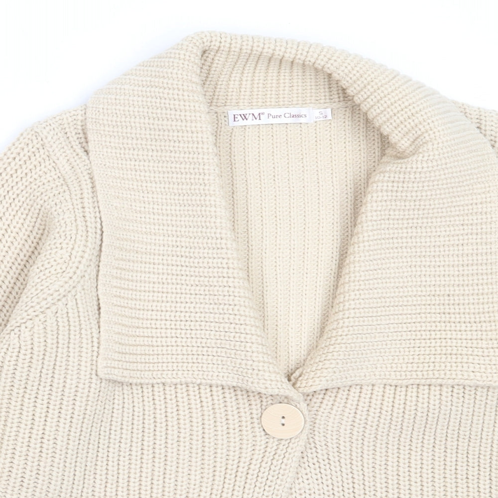 EWM Womens Beige V-Neck  Acrylic Cardigan Jumper Size S