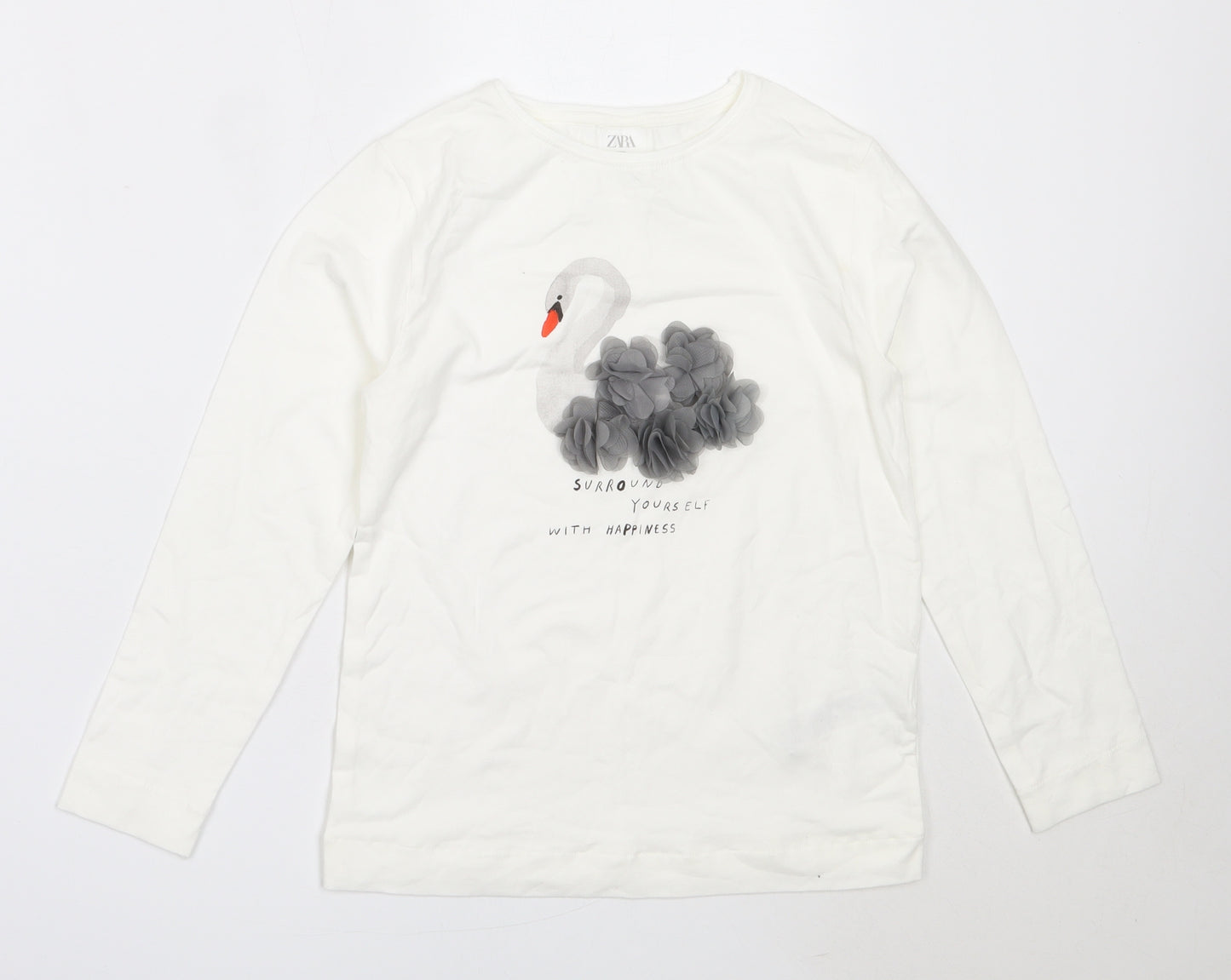 Zara Girls White  Cotton Basic T-Shirt Size 9 Years Round Neck