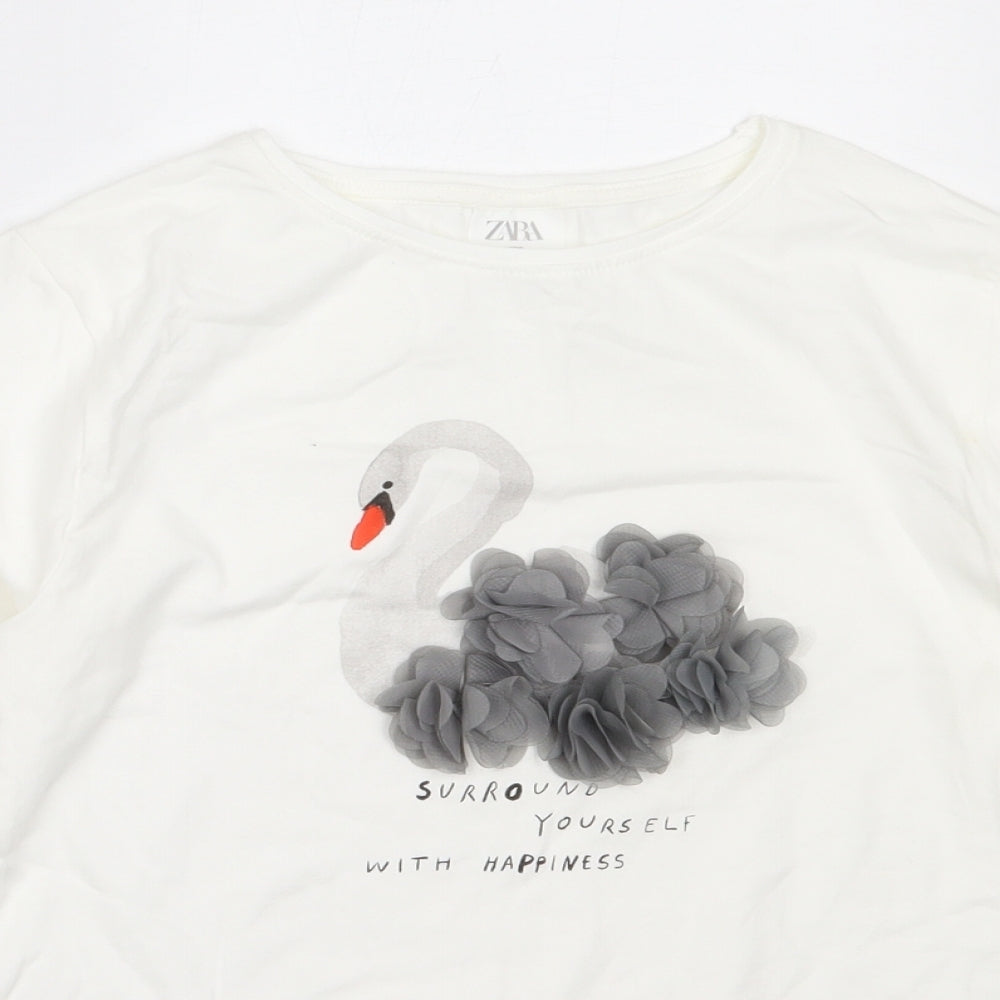 Zara Girls White  Cotton Basic T-Shirt Size 9 Years Round Neck