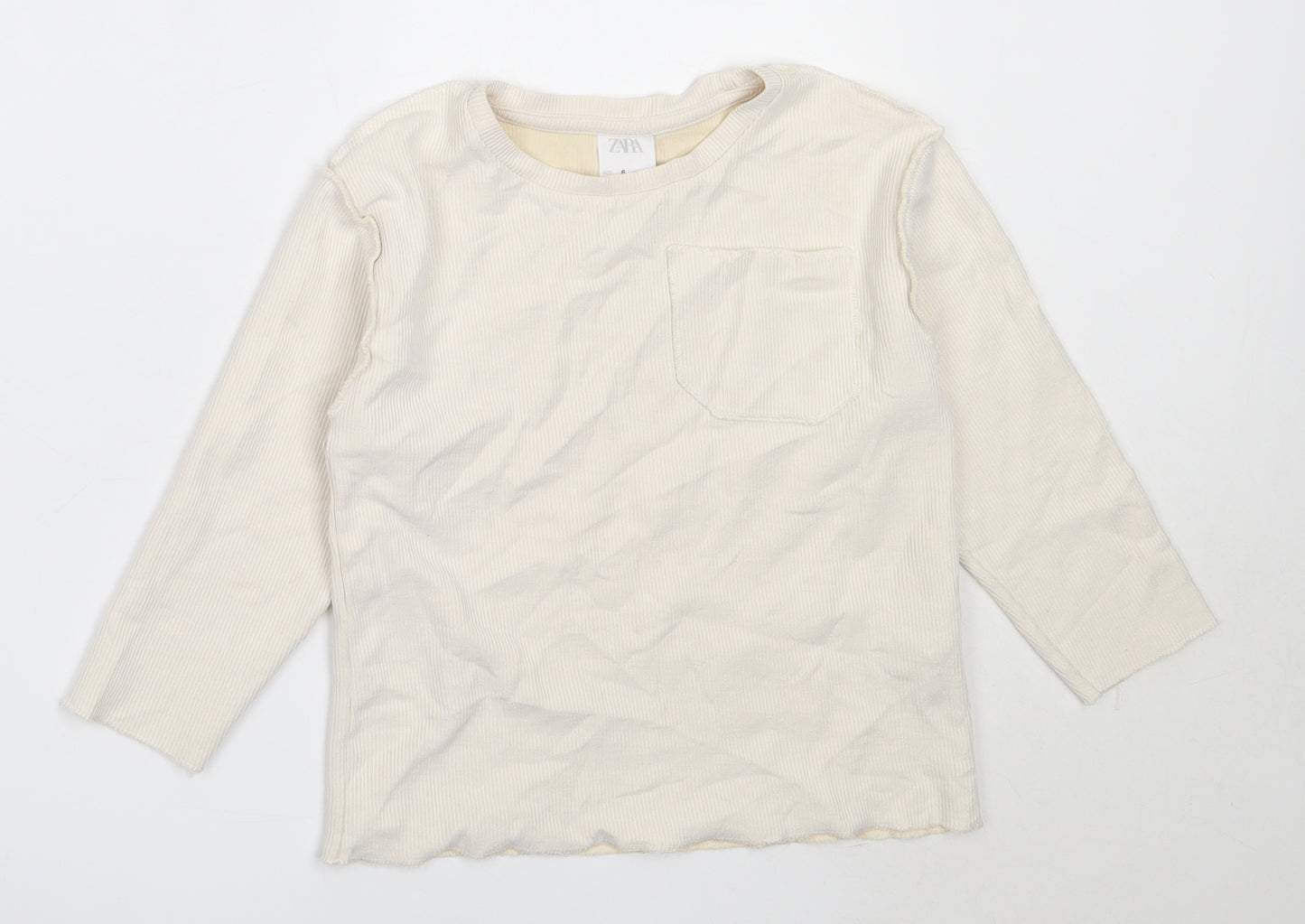 Zara Girls Ivory  Cotton Basic T-Shirt Size 6 Years Round Neck