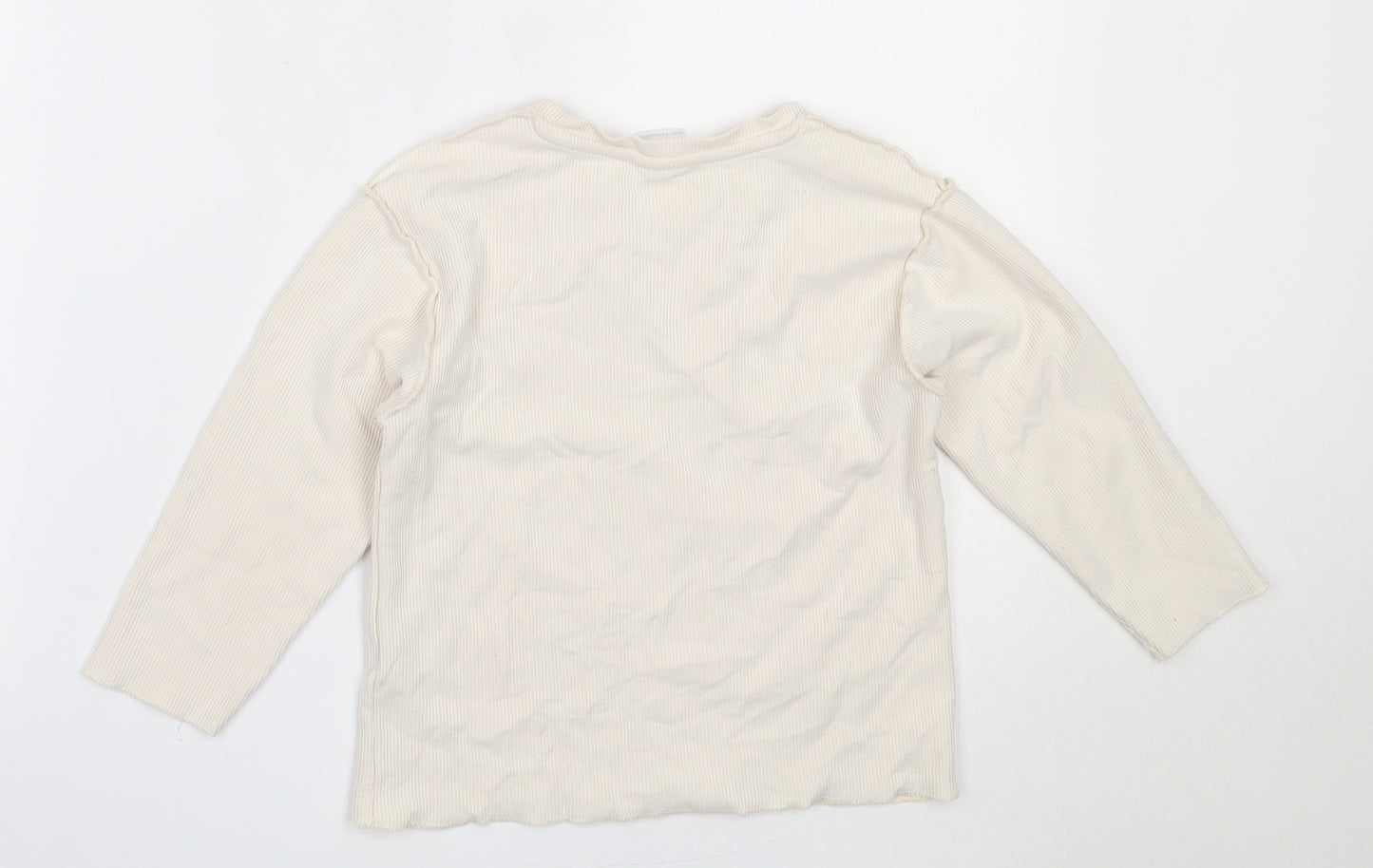 Zara Girls Ivory  Cotton Basic T-Shirt Size 6 Years Round Neck