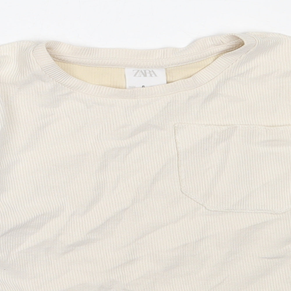 Zara Girls Ivory  Cotton Basic T-Shirt Size 6 Years Round Neck