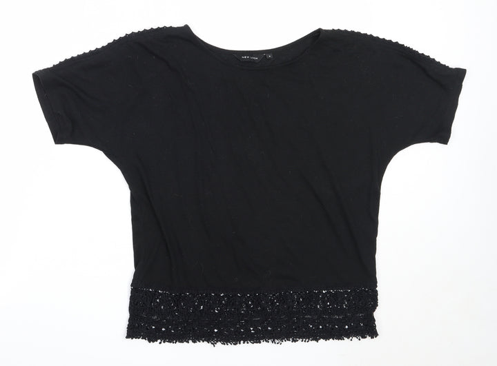 New Look Womens Black  Polyester Basic T-Shirt Size 6 Round Neck