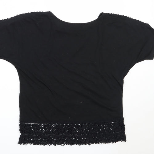 New Look Womens Black  Polyester Basic T-Shirt Size 6 Round Neck