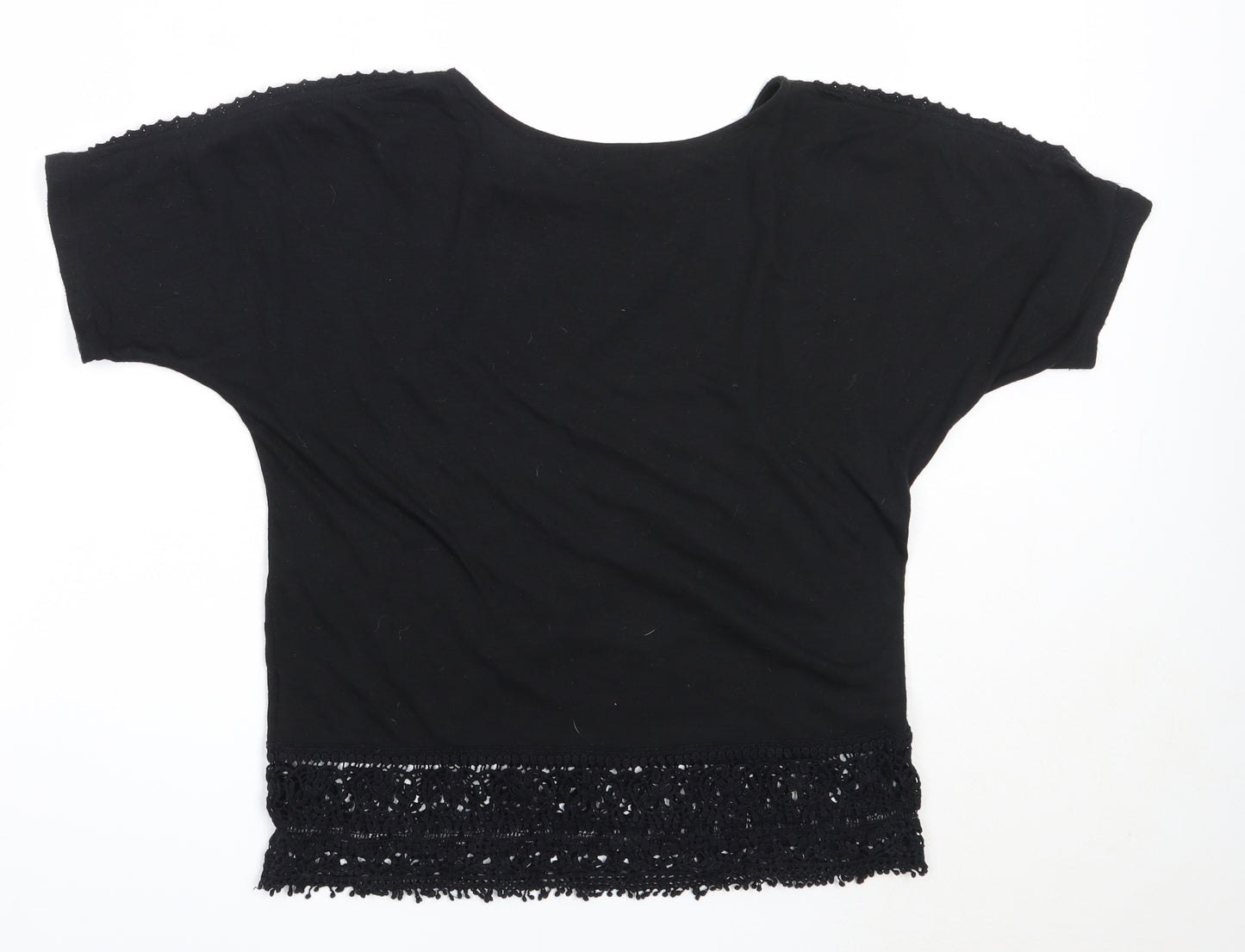 New Look Womens Black  Polyester Basic T-Shirt Size 6 Round Neck