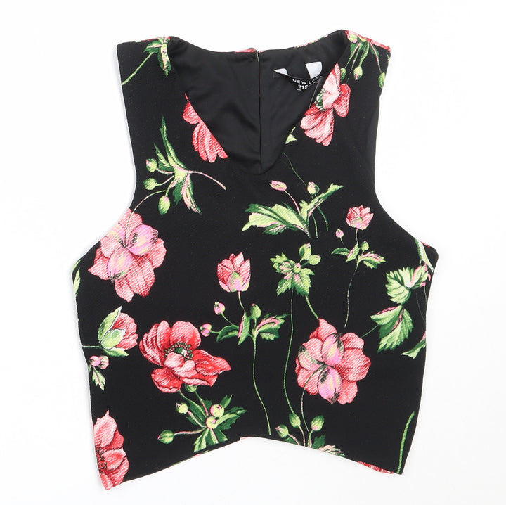 New Look Girls Black Floral Polyester Basic Blouse Size 12-13 Years V-Neck