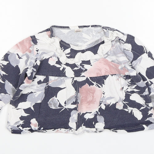 Shein  Girls Multicoloured Floral Cotton Basic T-Shirt Size 3-4 Years Round Neck