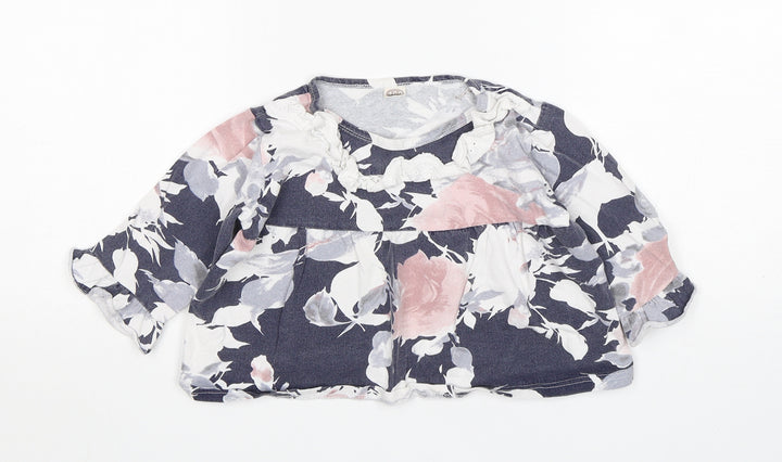 Shein  Girls Multicoloured Floral Cotton Basic T-Shirt Size 3-4 Years Round Neck