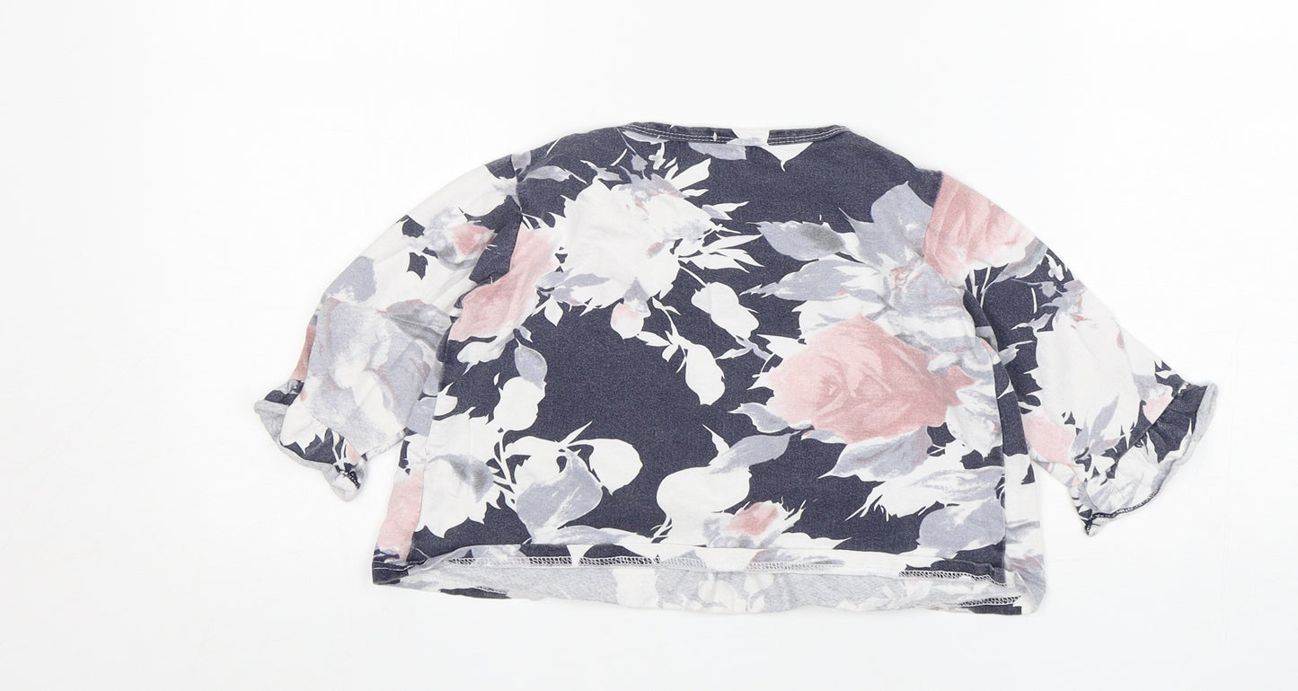 Shein  Girls Multicoloured Floral Cotton Basic T-Shirt Size 3-4 Years Round Neck