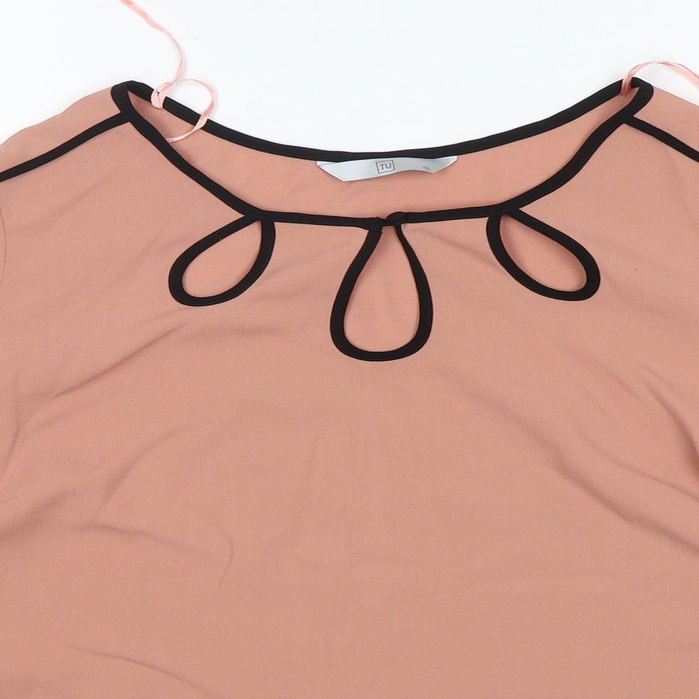 TU Womens Pink  Polyester Basic Blouse Size 16 Round Neck