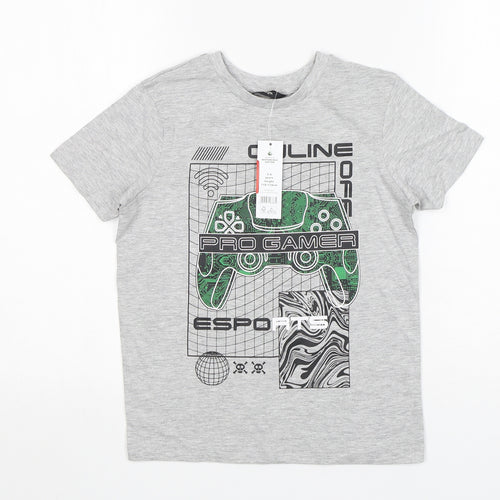 George Boys Grey  Cotton Basic T-Shirt Size 5-6 Years Round Neck  - Gamer