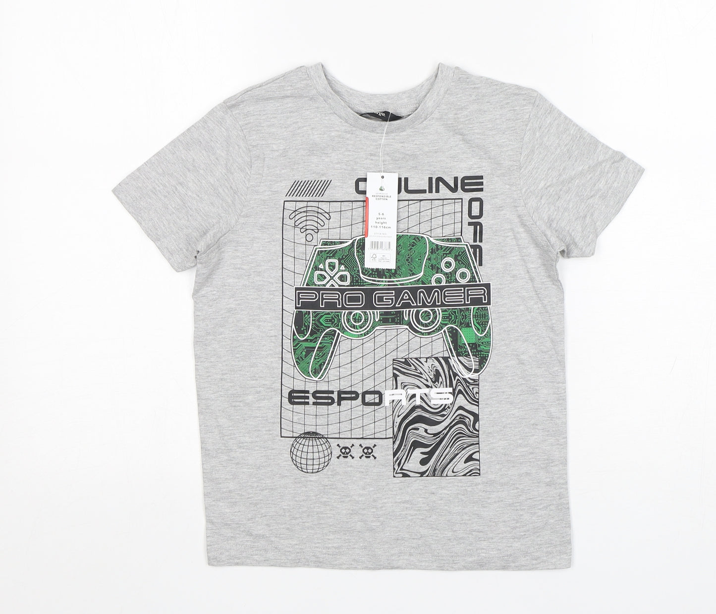 George Boys Grey  Cotton Basic T-Shirt Size 5-6 Years Round Neck  - Gamer