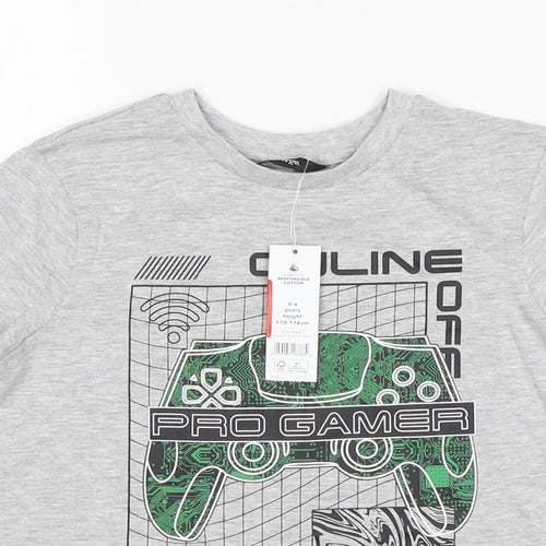 George Boys Grey  Cotton Basic T-Shirt Size 5-6 Years Round Neck  - Gamer