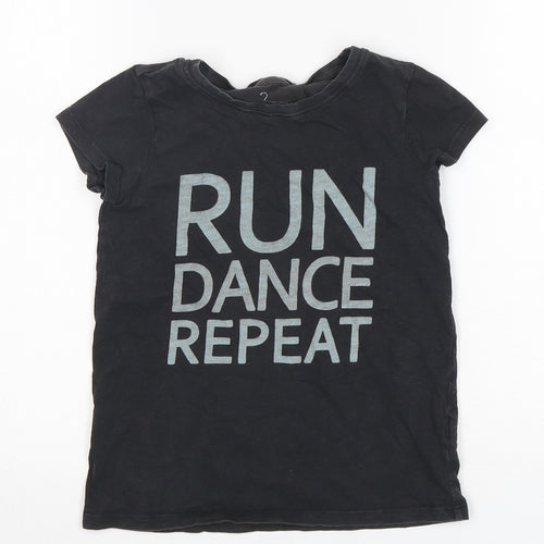NEXT Girls Black  Cotton Basic T-Shirt Size 5 Years Round Neck