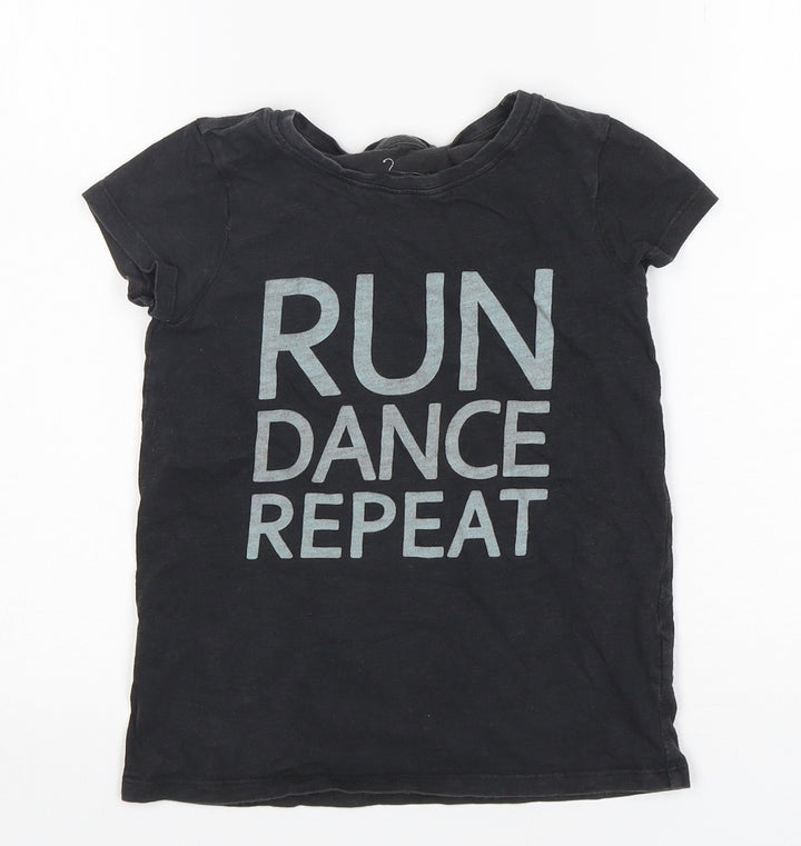NEXT Girls Black Cotton Basic T-Shirt Size 5 Years Round Neck