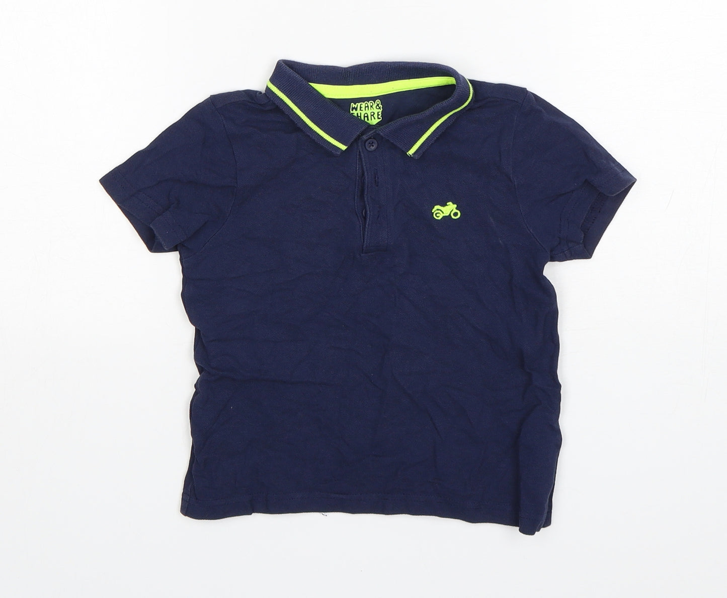 F&F Boys Blue  Cotton Basic Polo Size 2-3 Years Collared
