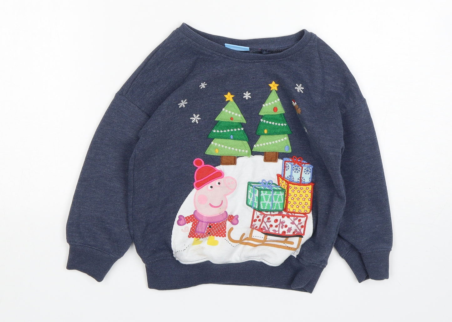 NEXT Girls Blue  Cotton Pullover Sweatshirt Size 3-4 Years   - peppa pig christmas