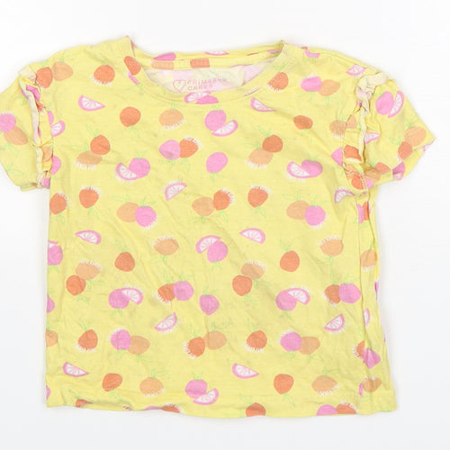 Primark Girls Yellow Spotted Cotton Basic T-Shirt Size 4-5 Years Round Neck