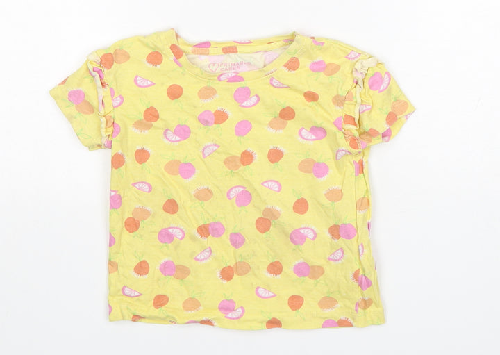 Primark Girls Yellow Spotted Cotton Basic T-Shirt Size 4-5 Years Round Neck