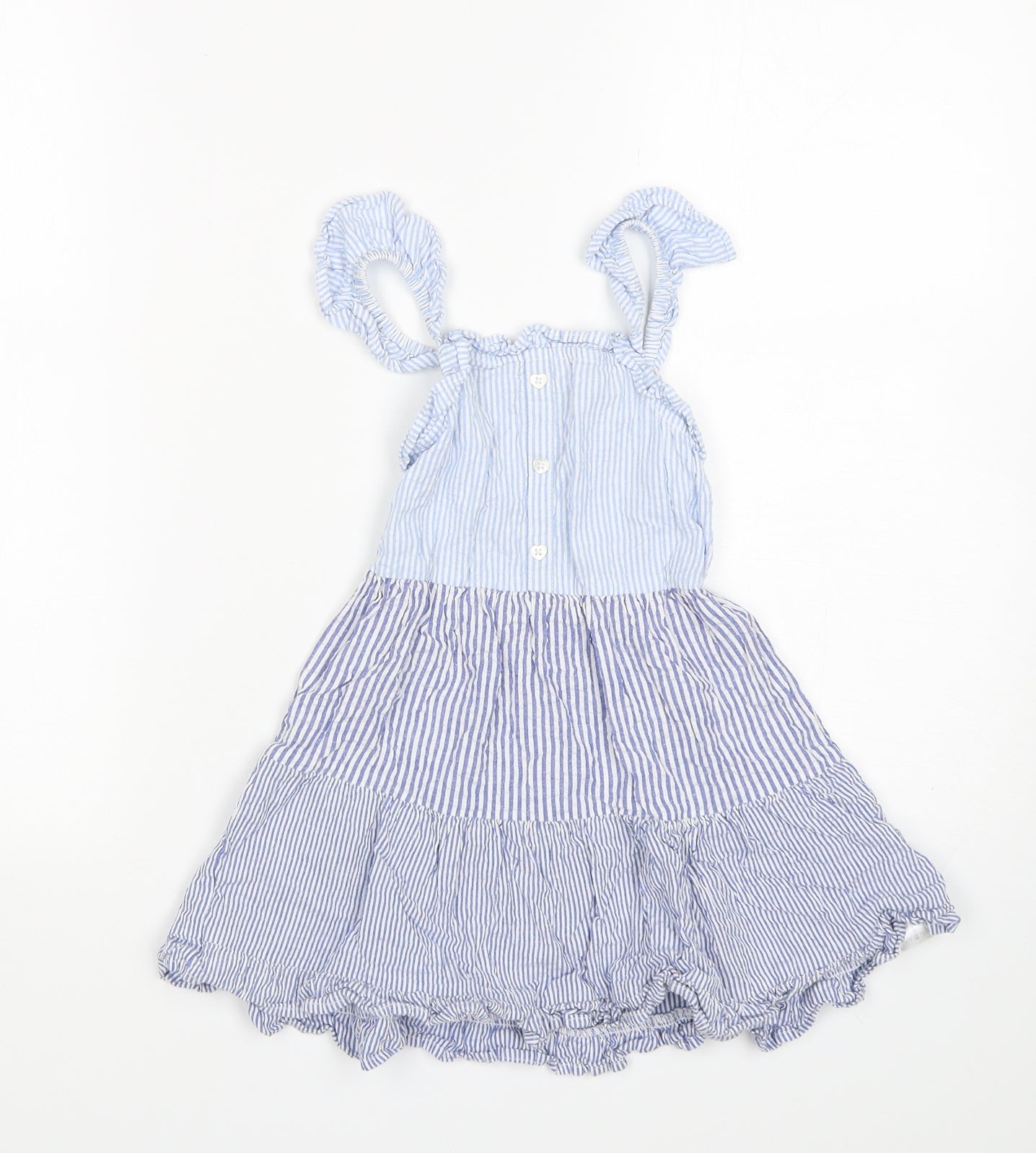 Primark Girls Blue Striped Cotton A-Line  Size 4-5 Years  Square Neck