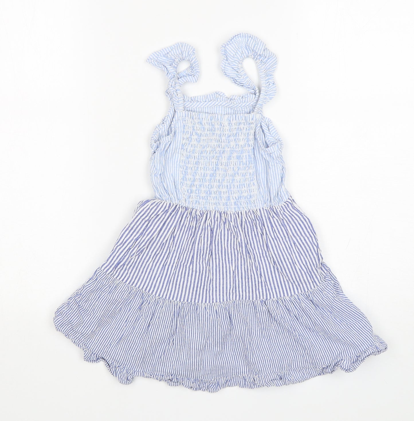 Primark Girls Blue Striped Cotton A-Line  Size 4-5 Years  Square Neck