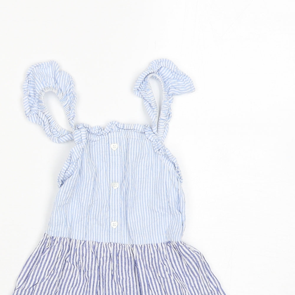Primark Girls Blue Striped Cotton A-Line  Size 4-5 Years  Square Neck