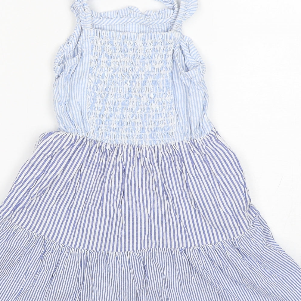 Primark Girls Blue Striped Cotton A-Line  Size 4-5 Years  Square Neck