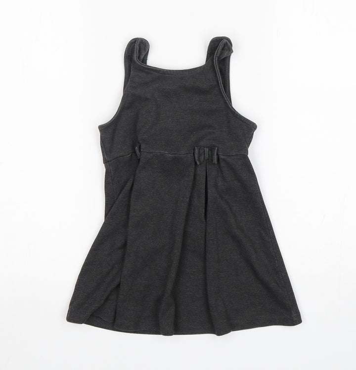 TU Girls Grey Polyester Pinafore/Dungaree Dress Size 4 Years Round Neck