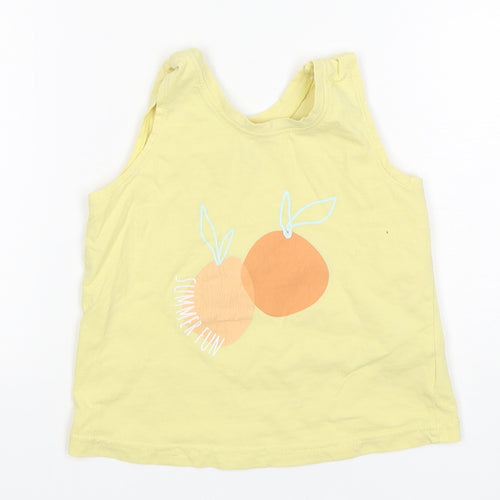 Primark Girls Yellow  Cotton Basic Tank Size 4-5 Years Round Neck