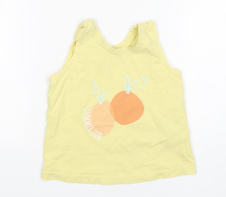 Primark Girls Yellow Cotton Basic Tank Size 4-5 Years Round Neck
