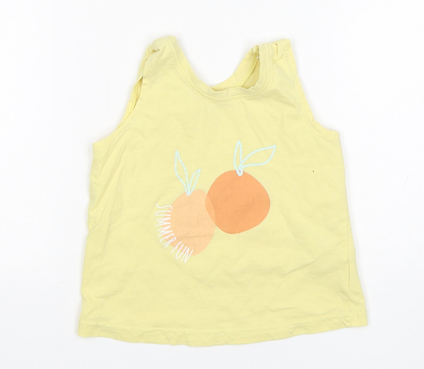 Primark Girls Yellow  Cotton Basic Tank Size 4-5 Years Round Neck