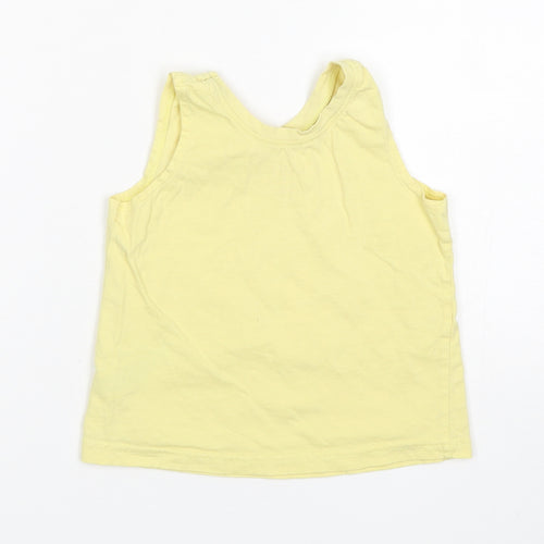 Primark Girls Yellow  Cotton Basic Tank Size 4-5 Years Round Neck