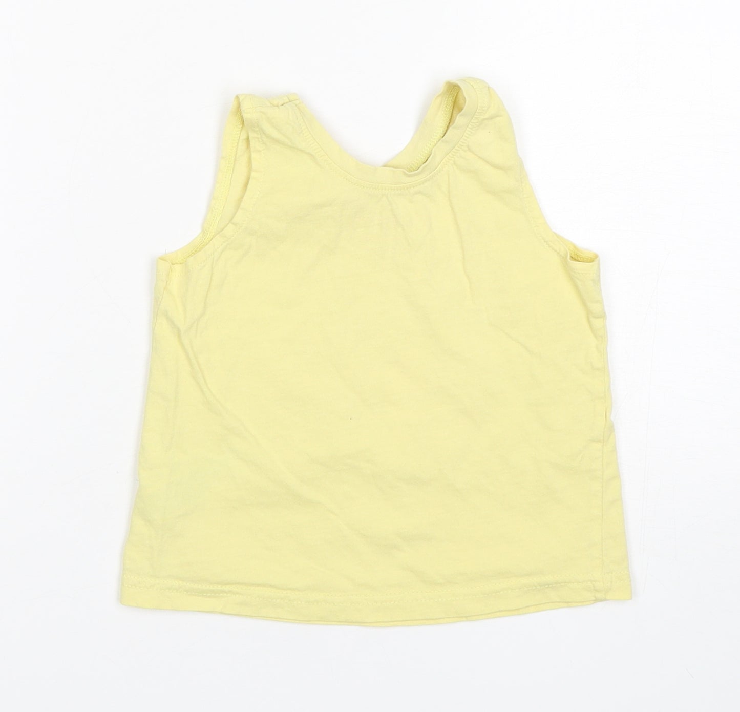 Primark Girls Yellow  Cotton Basic Tank Size 4-5 Years Round Neck