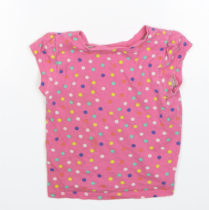 George Girls Pink Polka Dot Cotton Basic T-Shirt Size 2-3 Years Round Neck