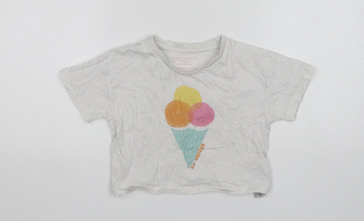 Primark Girls White  Cotton Cropped T-Shirt Size 5-6 Years Round Neck