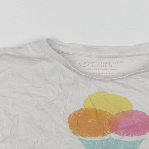Primark Girls White  Cotton Cropped T-Shirt Size 5-6 Years Round Neck