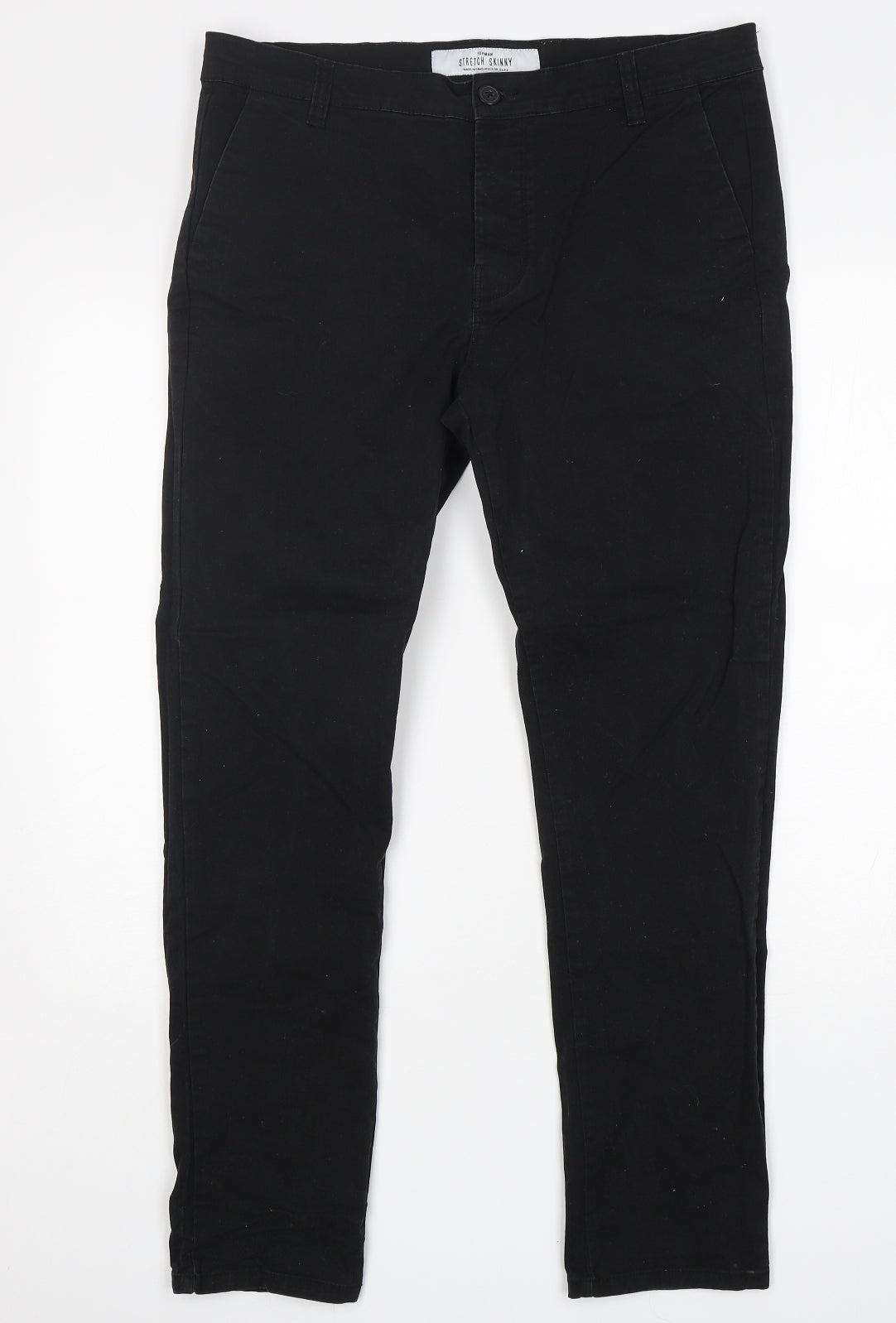 Topman Mens Black  Cotton Chino Trousers Size 34 L30 in Regular