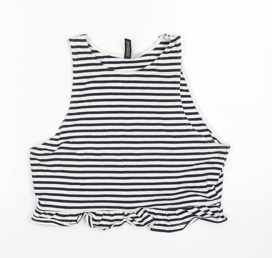 Front view of H&M women’s multicoloured striped cotton basic tank, size M, round neck