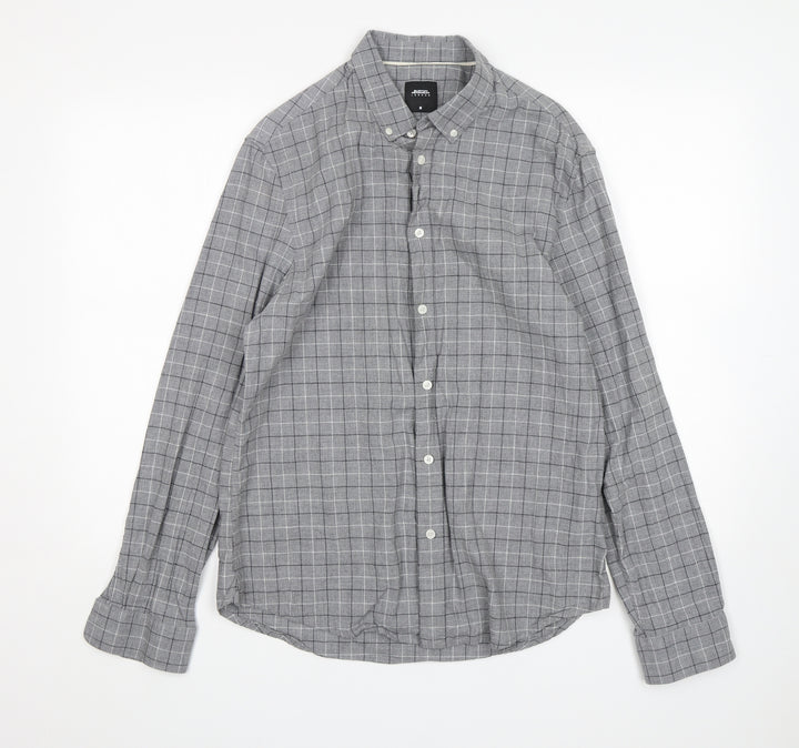Burton Mens Grey Check Cotton Button-Up Size M Collared