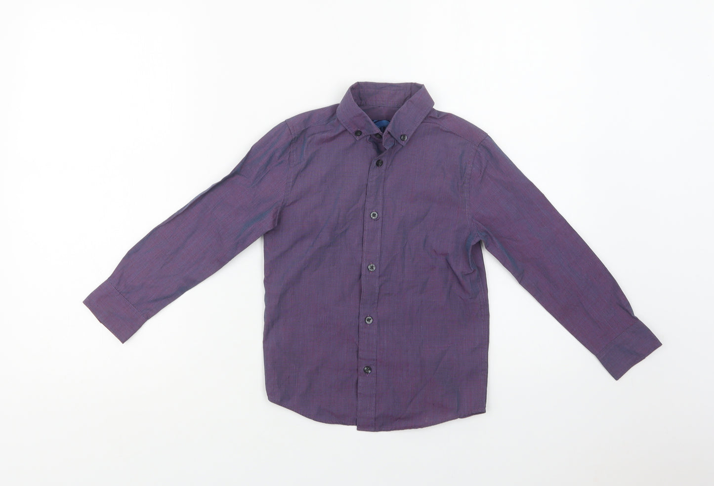 Debenhams Boys Purple  Polyester Basic Dress Shirt Size 7 Years Collared Button
