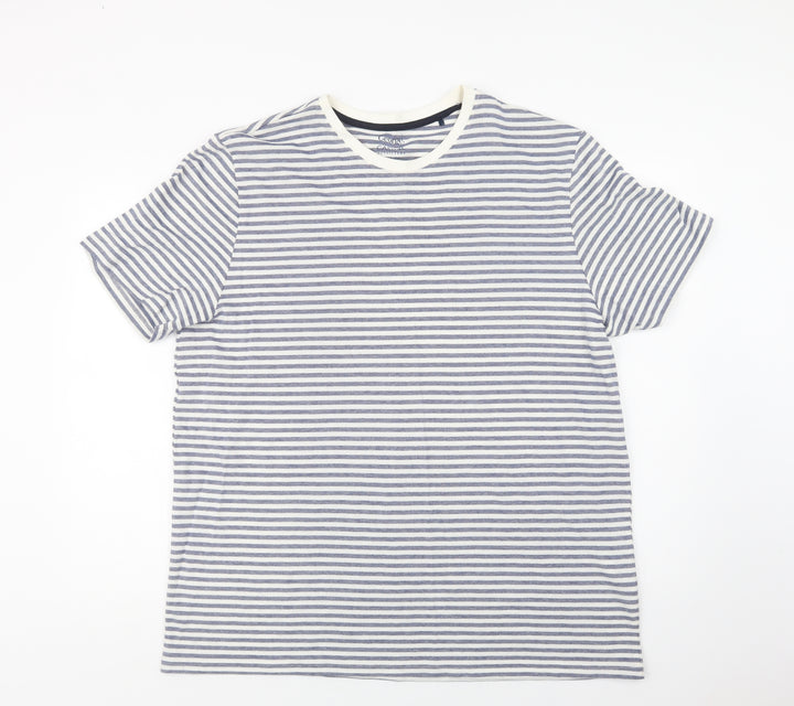 George Mens Blue Striped Cotton T-Shirt Size XL Crew Neck
