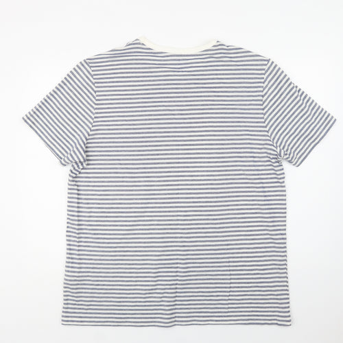 George Mens Blue Striped Cotton  T-Shirt Size XL Crew Neck