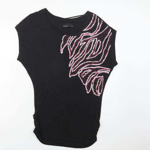 VERO MODA Womens Black Geometric  Basic Blouse Size XS Crew Neck