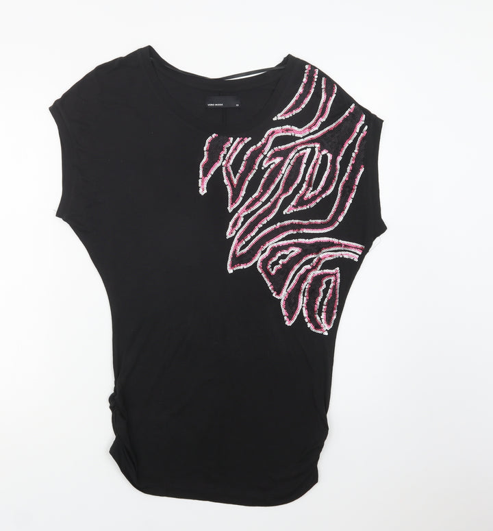 VERO MODA Womens Black Geometric  Basic Blouse Size XS Crew Neck