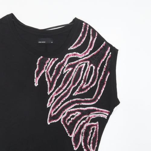 VERO MODA Womens Black Geometric  Basic Blouse Size XS Crew Neck
