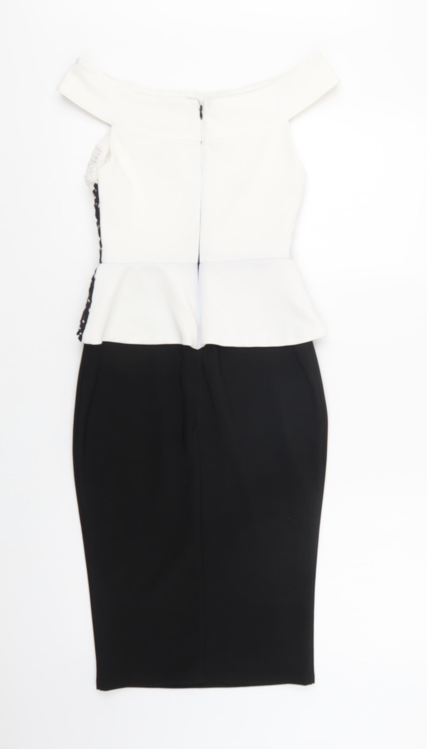 Lipsy London Womens Black Colourblock Polyester Bodycon  Size 6  Boat Neck Zip - Lace Detail